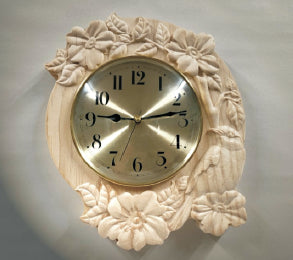 Birdsong Bloom Clock – Handcarved Floral Wreath Timepiece
