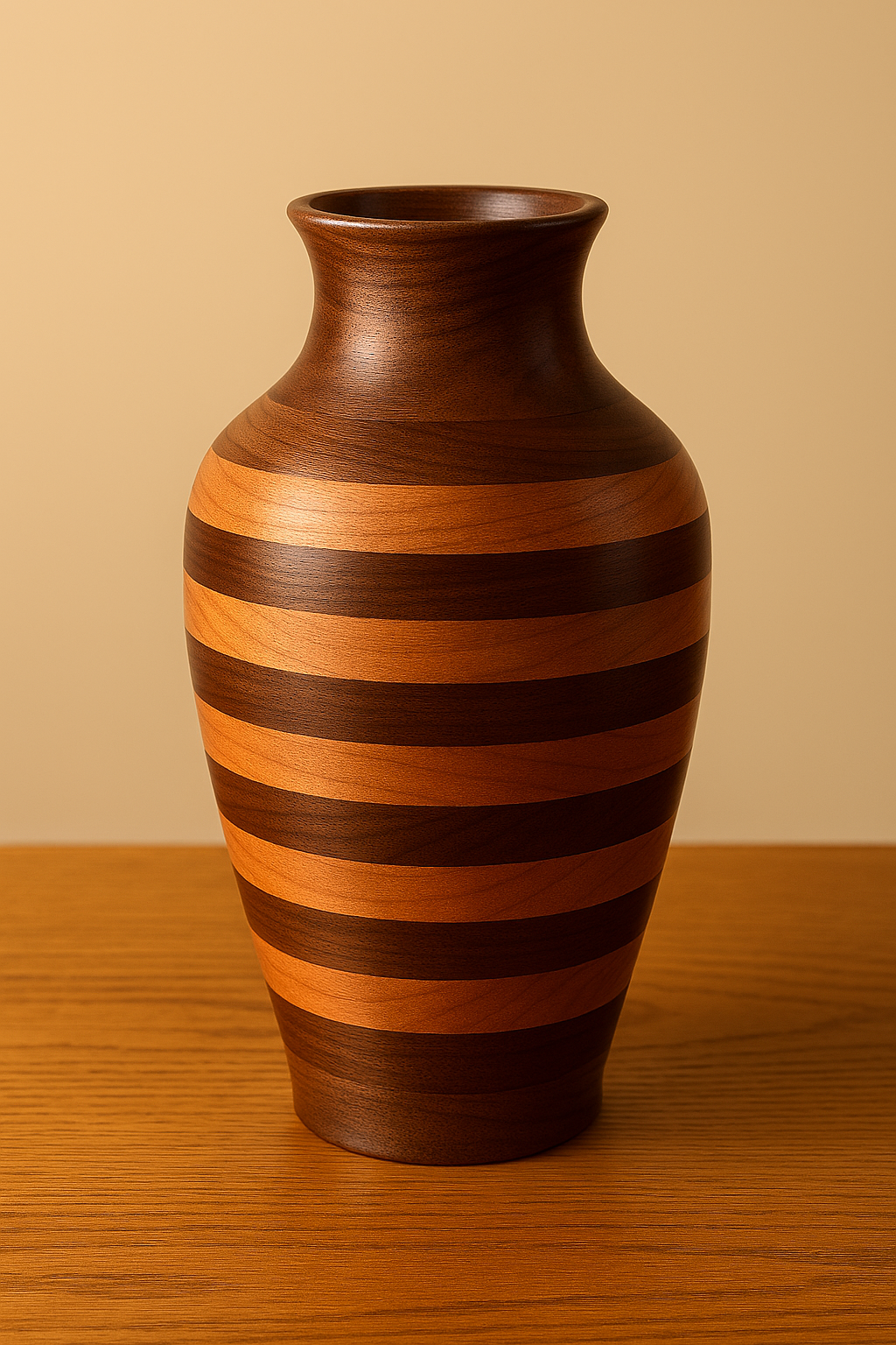 Closed Segmented Walnut & Cherry Vase — Small (6–9" tall)