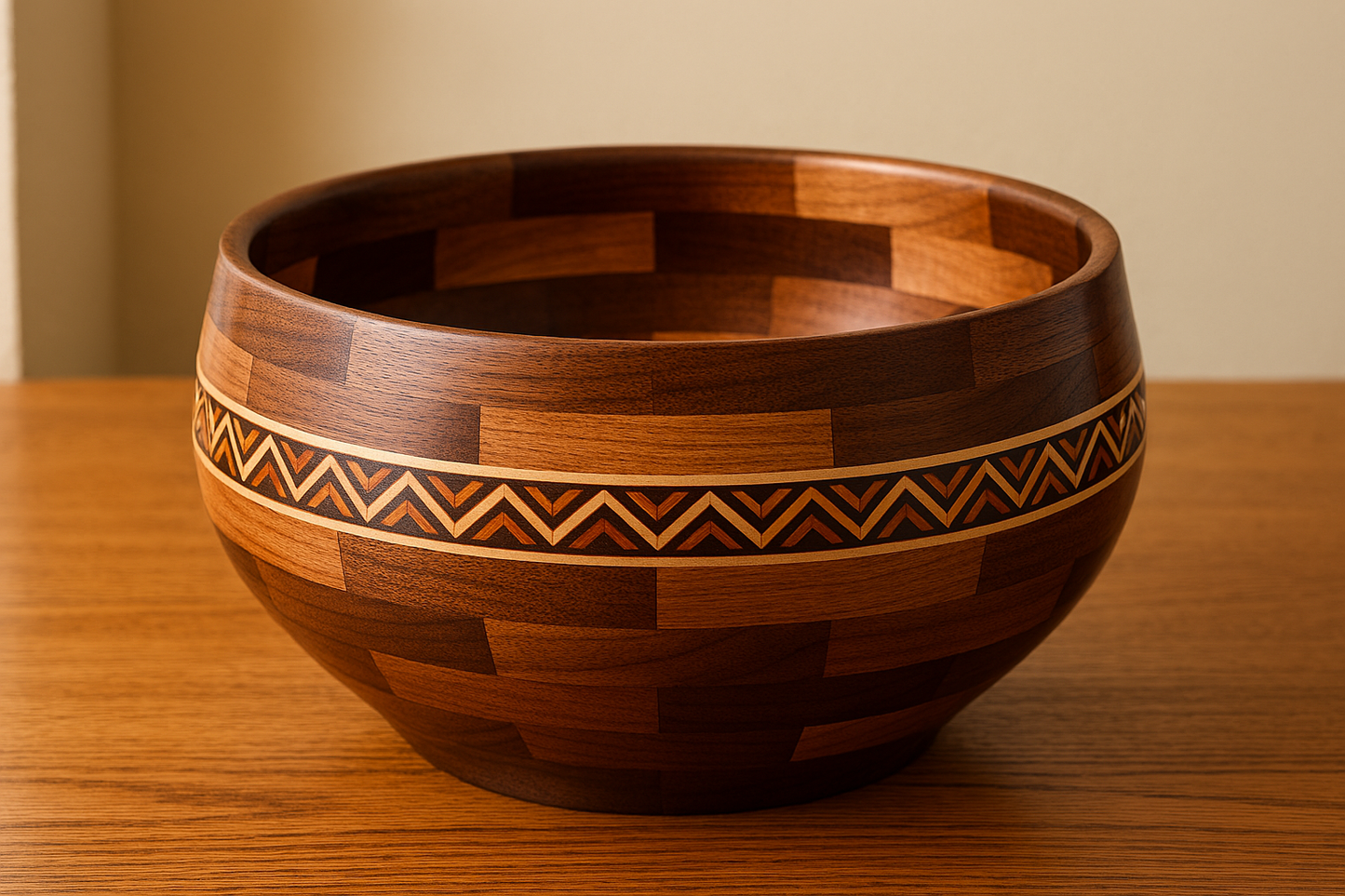 Feature Ring Bowl Chevron Inlay Walnut Cherry and Maple 11 inch