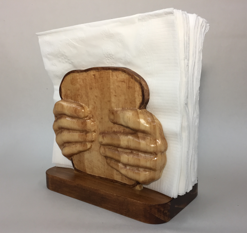 BreadHands Napkin Holder – Handcarved Wooden Sandwich Embrace — view 2