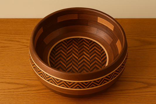 Feature Ring Bowl Herringbone Inlay Walnut Cherry and Maple 12 inch