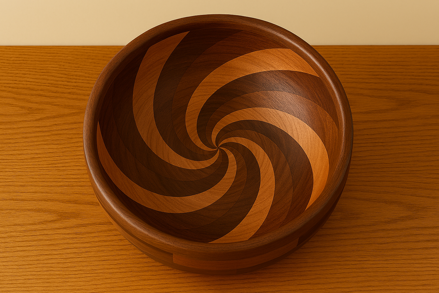 Tornado Bowl — Spiral Segmented Walnut and Cherry 11 inch diameter