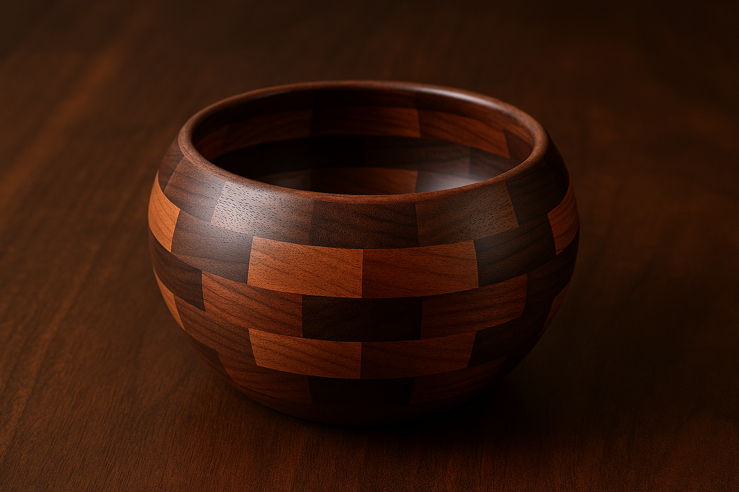 Closed Segmented Walnut & Cherry Bowl — Small (6–8")